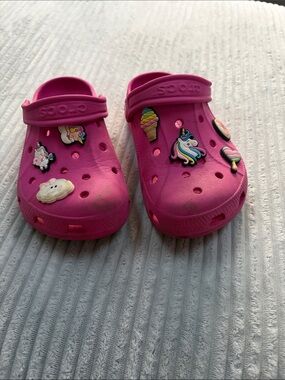 CROCS Kids Hot Pink Clogs with Unicorn and Ice Cream Charms